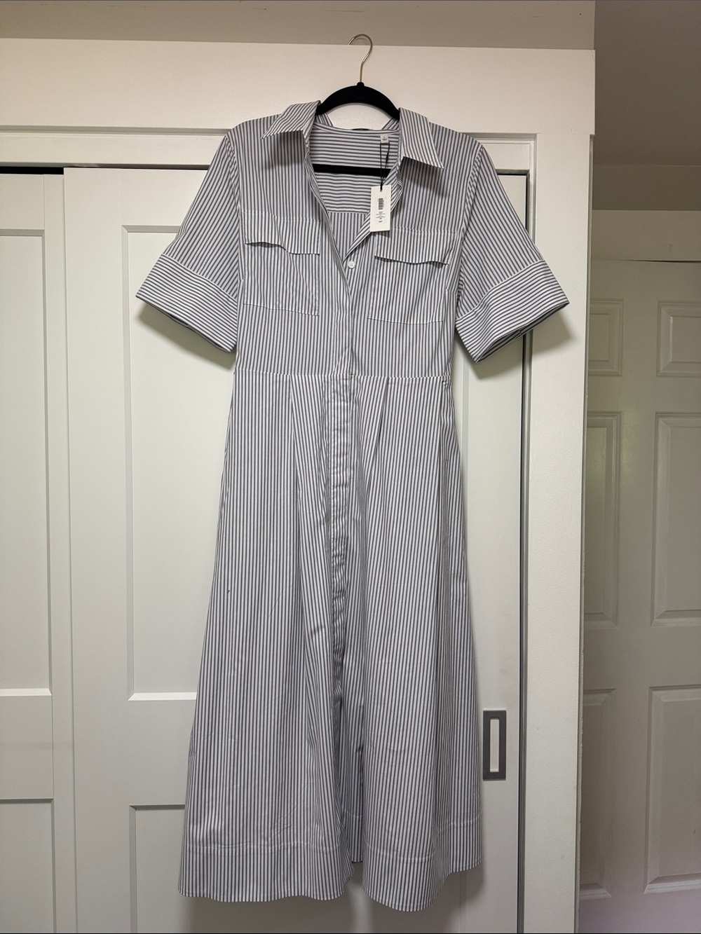 Fresno Poplin Dress, white and vintage navy stripe - Aritzia, Babaton